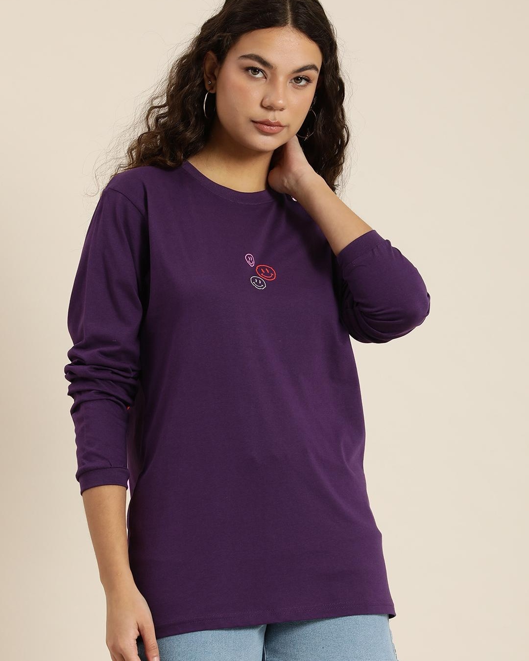 Shop Women's Purple Graphic Printed Oversized T-shirt-Back