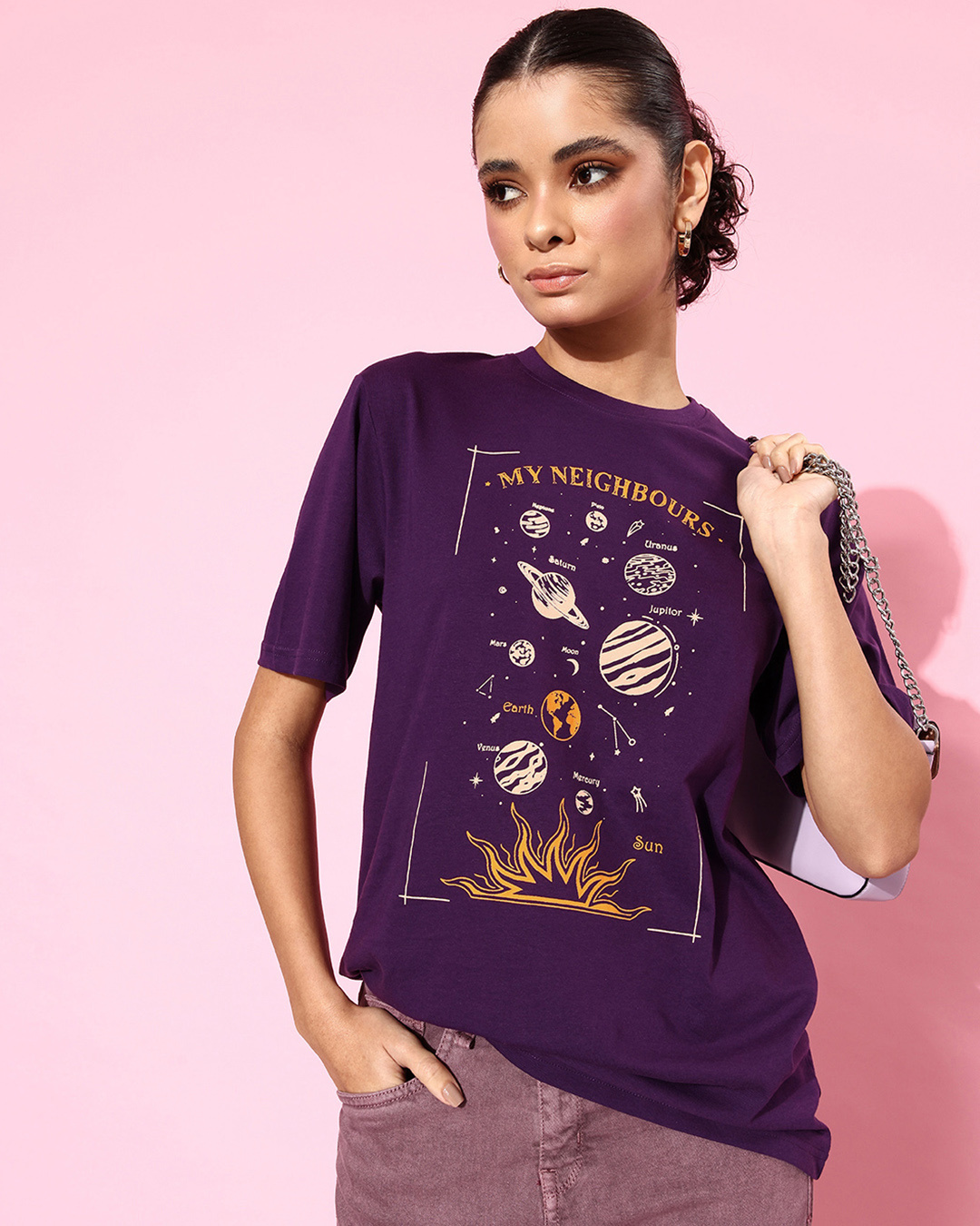 Buy Womens Purple Graphic Printed Oversized T Shirt Online At Bewakoof