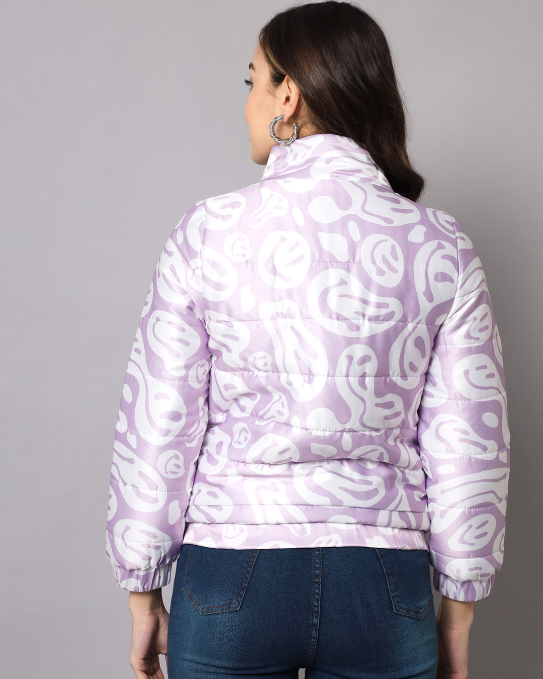 Shop Women's Purple Graphic Printed Puffer Jacket-Back