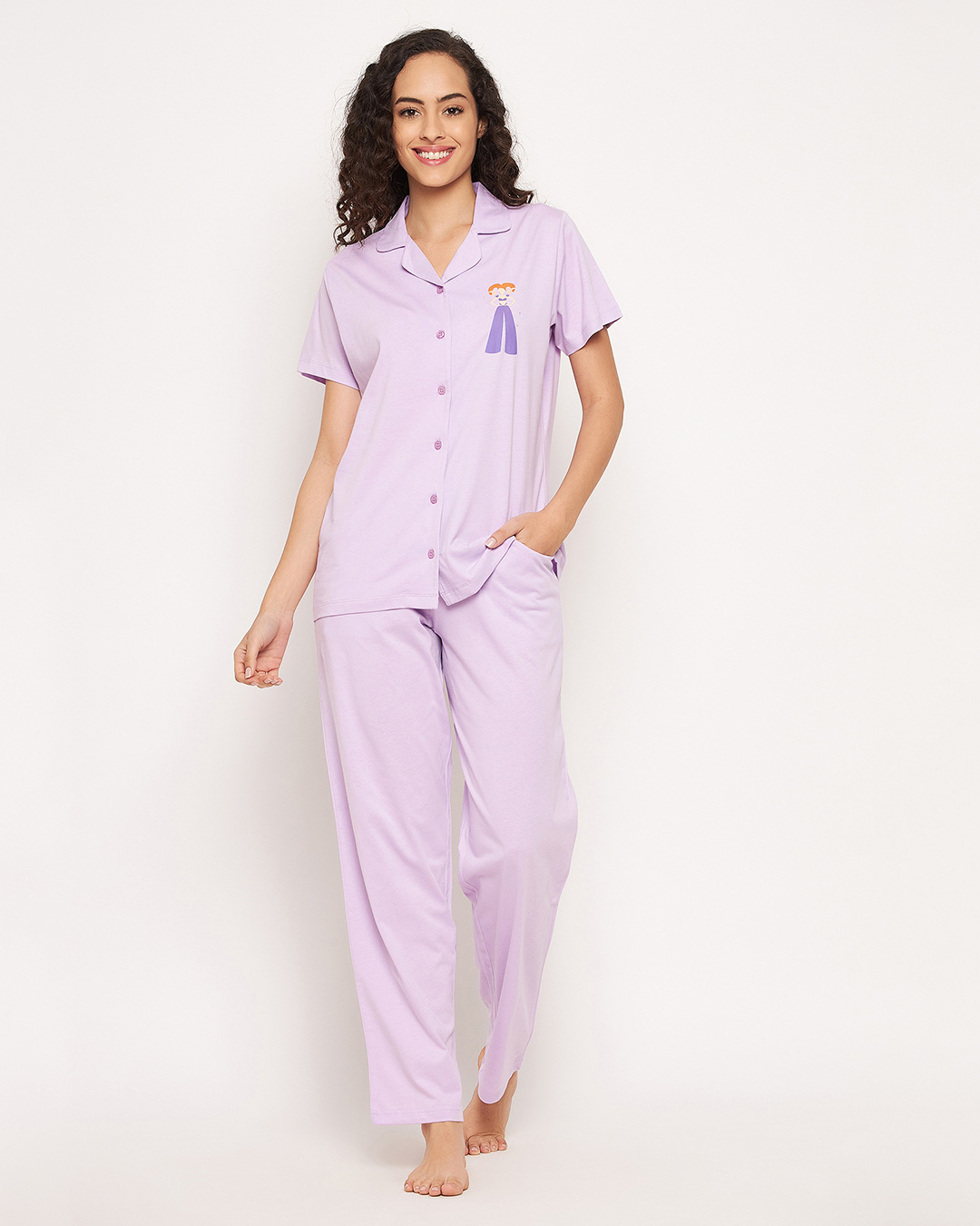 Shop Women's Purple Graphic Printed Shirt & Pyjama Set-Back