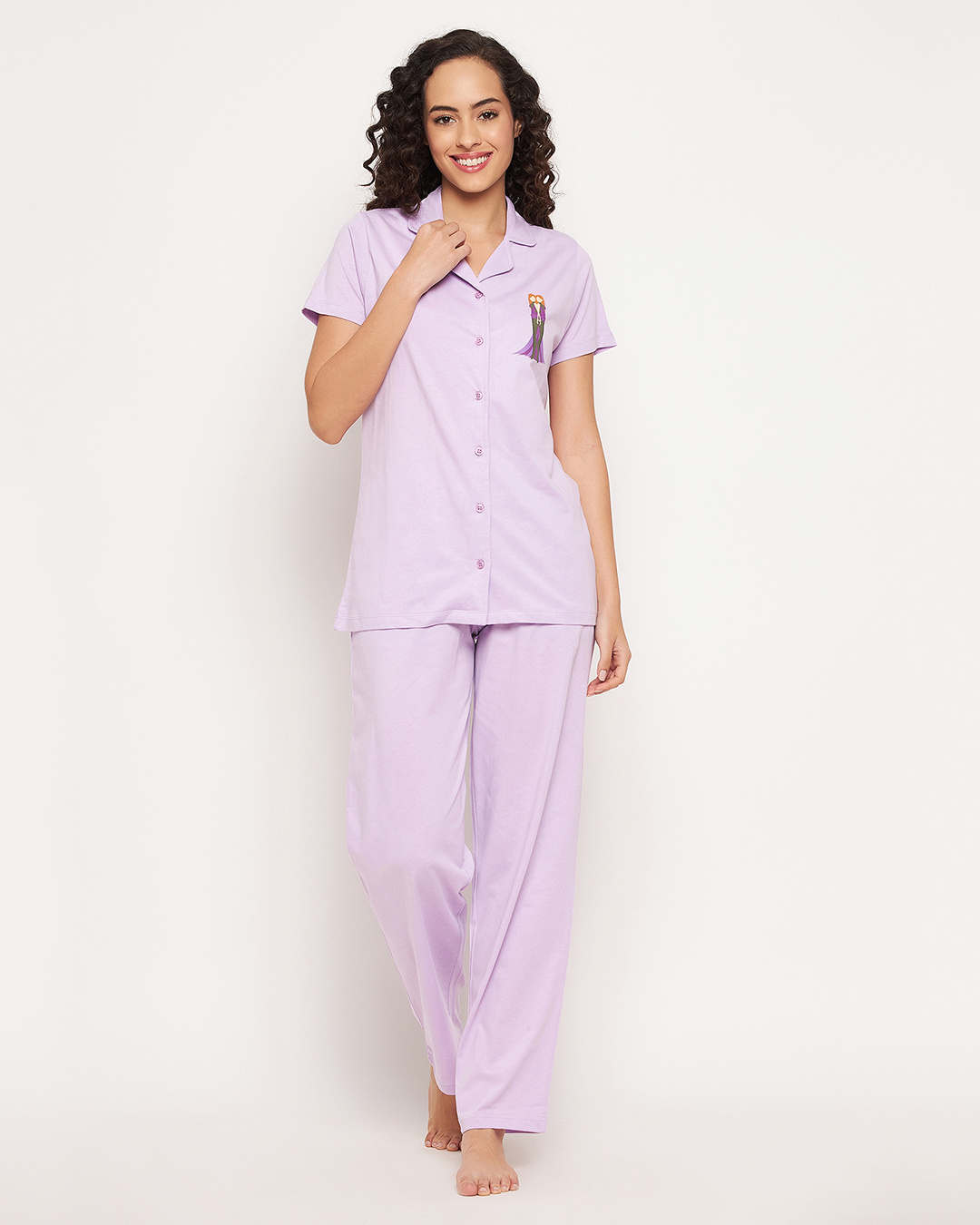 Shop Women's Purple Graphic Printed Shirt & Pyjama Set-Back