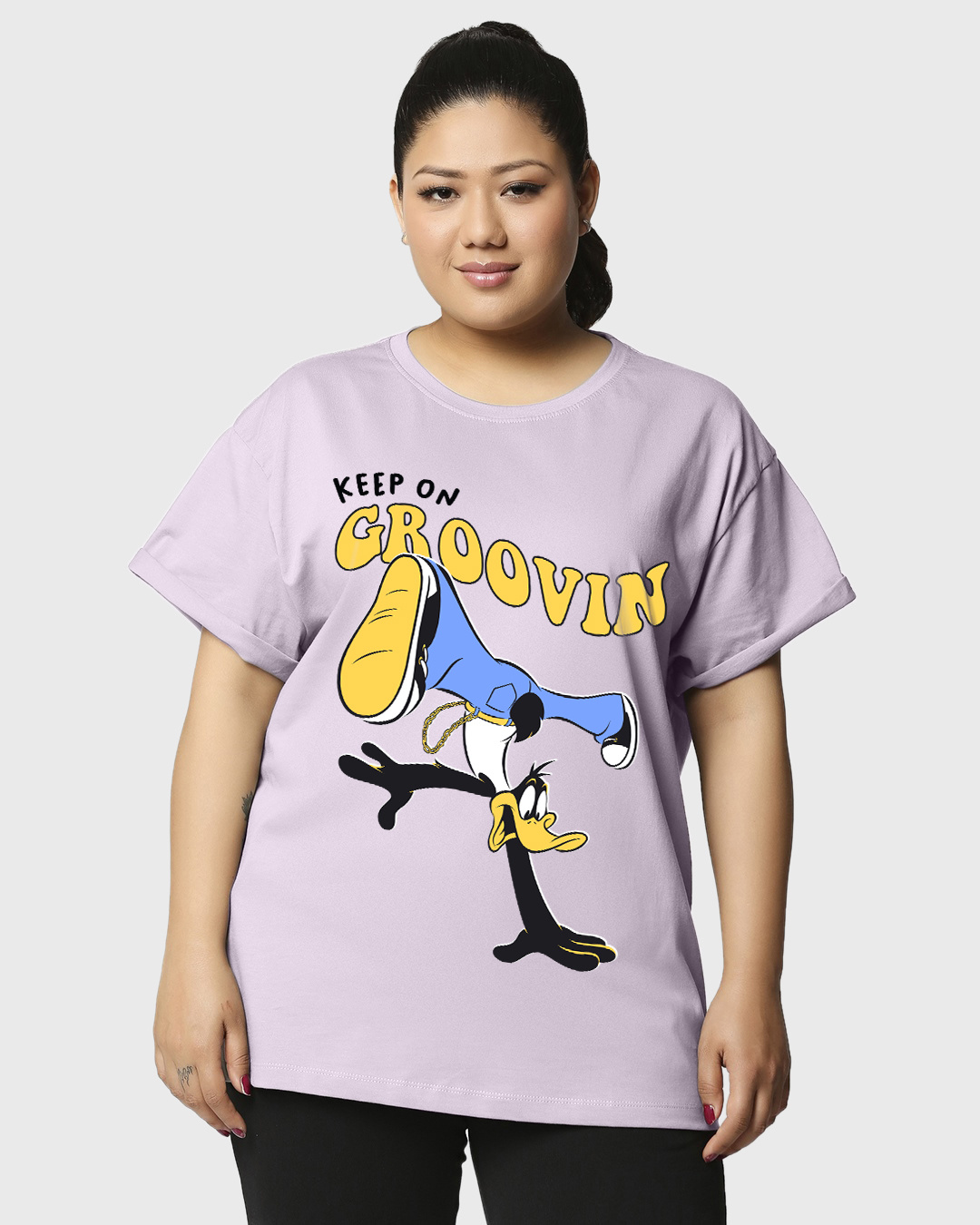 Buy Women's Purple Groovin Graphic Printed Plus Size Boyfriend T-shirt ...