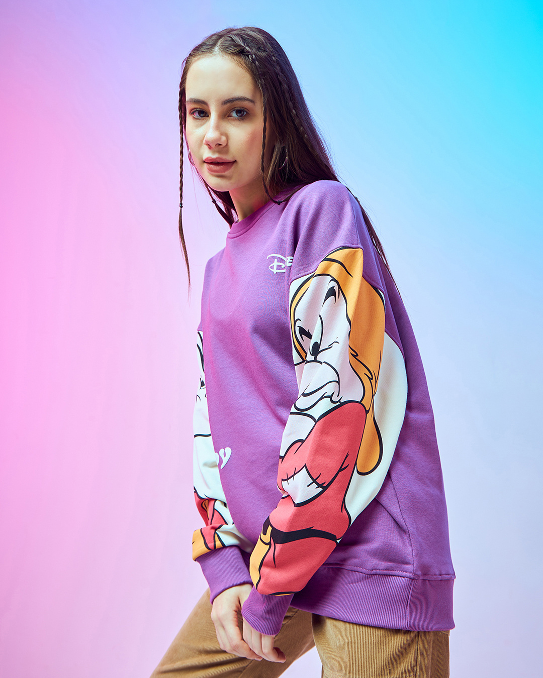 Shop Women's Purple Grumpy Outfit Graphic Printed Oversized Sweatshirt-Back