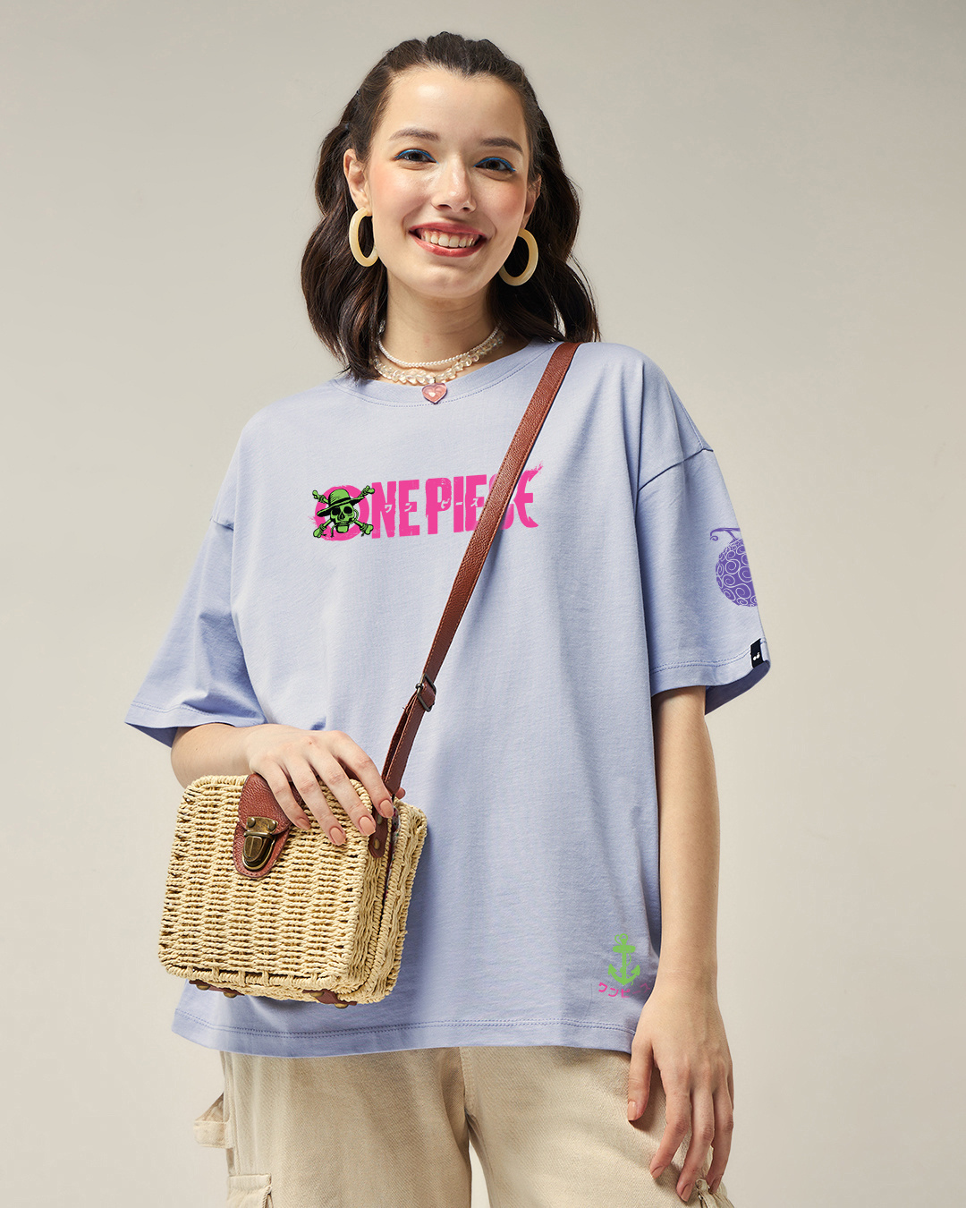 Shop Women's Baby Lavender Gumgumnomi Graphic Printed Oversized T-shirt-Back