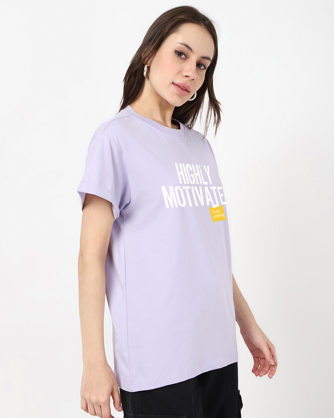 Shop Women's Purple Highly Motivated Typography Boyfriend T-shirt-Back