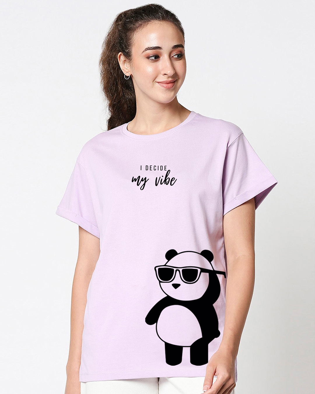 Shop Women's Purple I Decide My Vibe Graphic Printed Boyfriend Fit T-shirt-Back