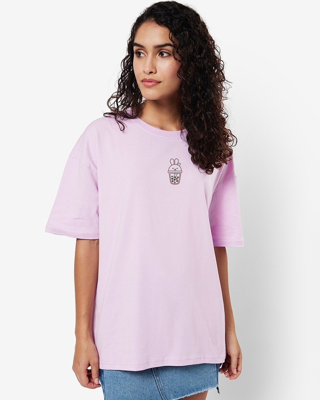 Shop Women's Purple I Don't Give A Sip Graphic Printed Oversized T-shirt-Back