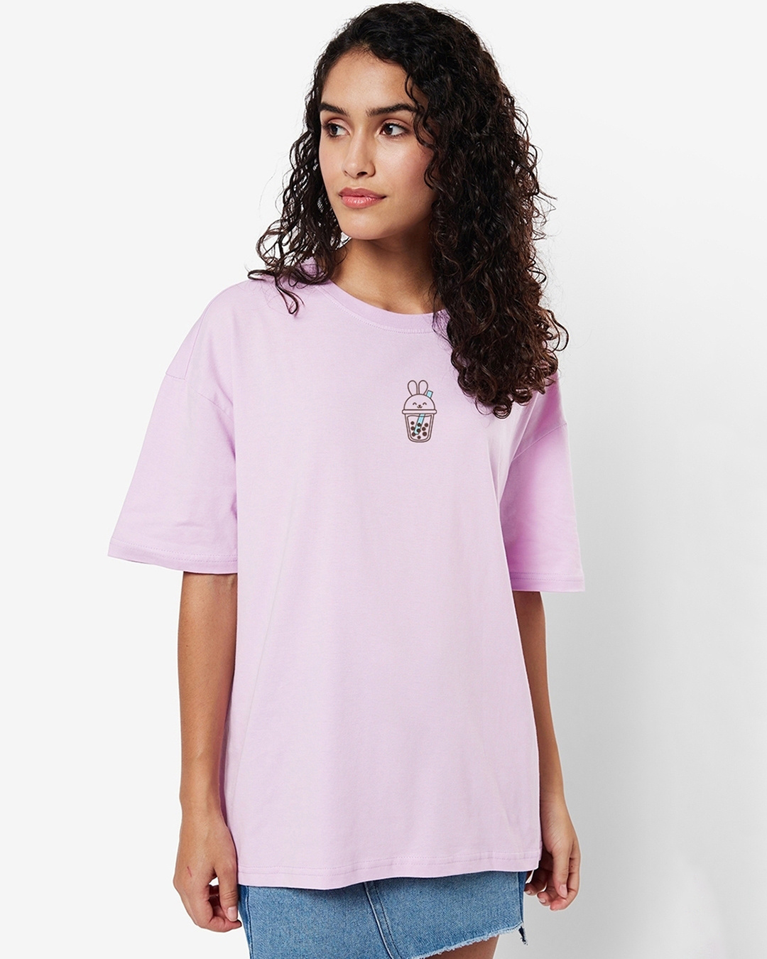 Shop Women's Purple I Don't Give A Sip Graphic Printed Oversized T-shirt-Back