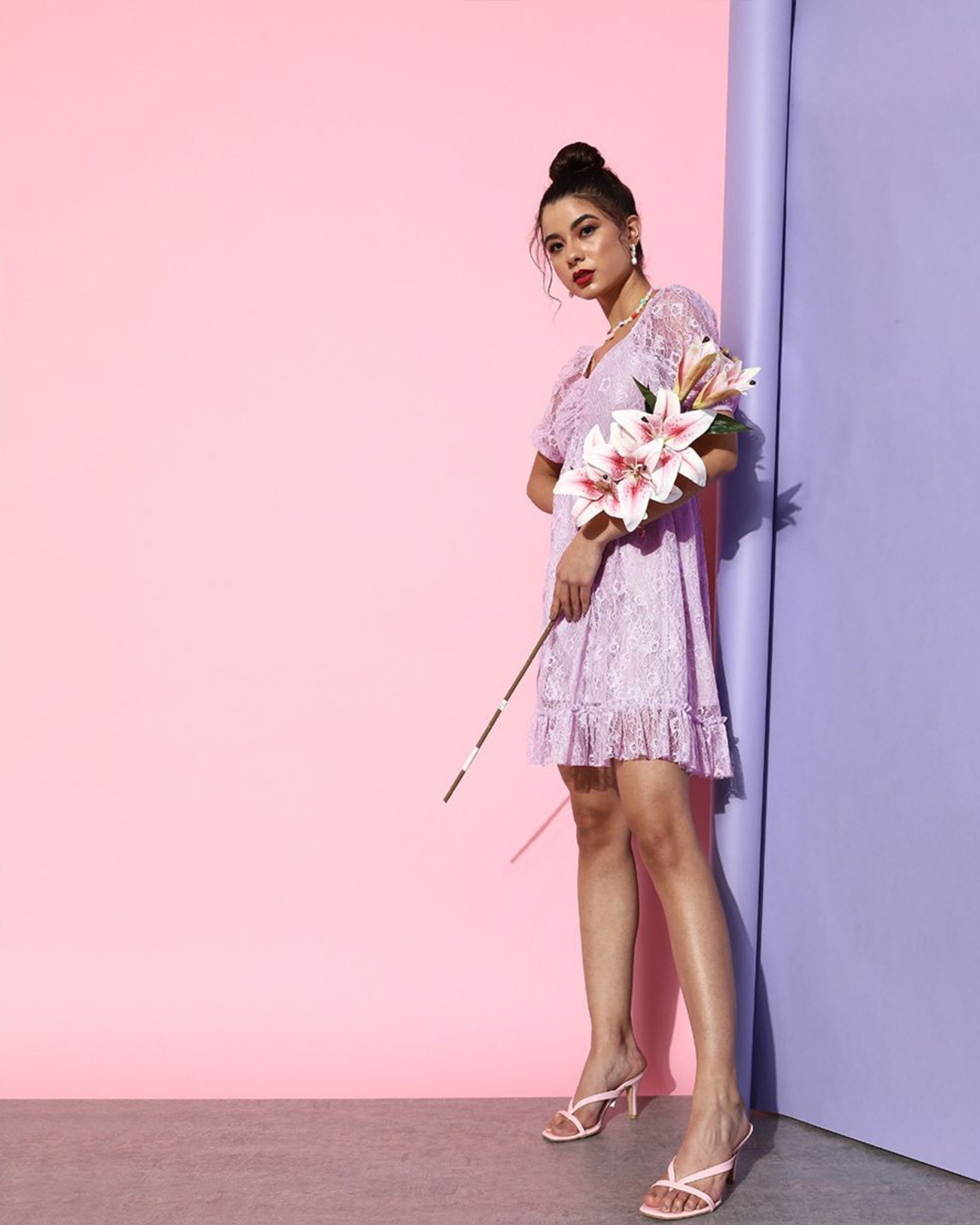 Shop Women's Purple Lace Sheer Dress-Back