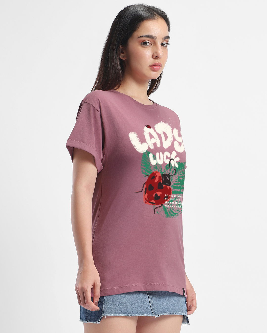 Shop Women's Purple Lady Luck Graphic Printed Boyfriend T-shirt-Back