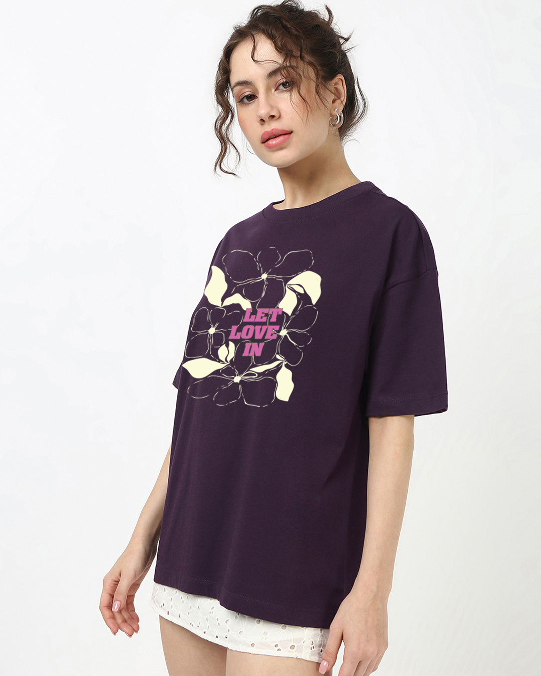 Shop Women's Plum Purple Let Love In Graphic Printed Oversized T-shirt-Back
