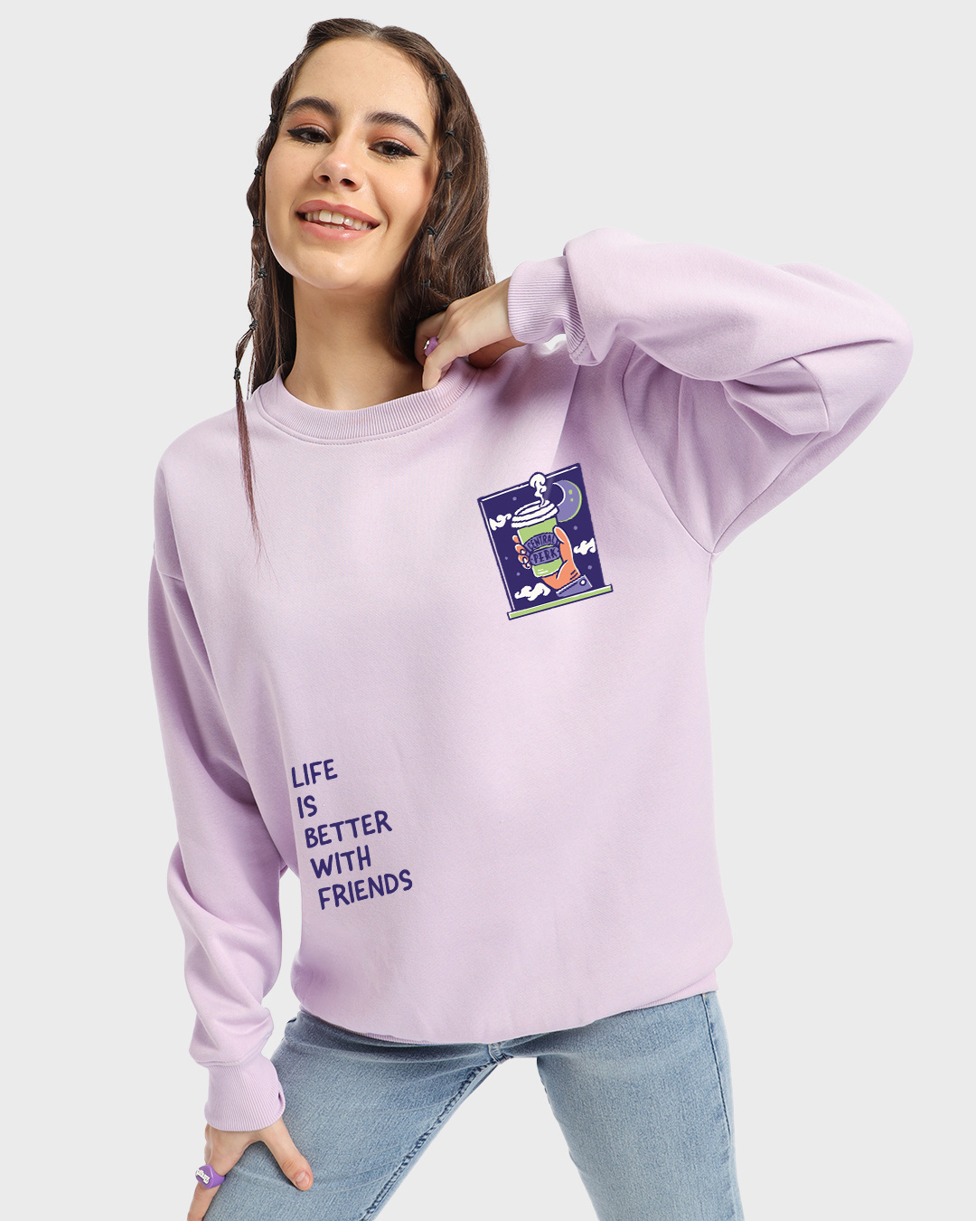 Shop Women's Purple Life is Better Graphic Printed Oversized Sweatshirt-Back