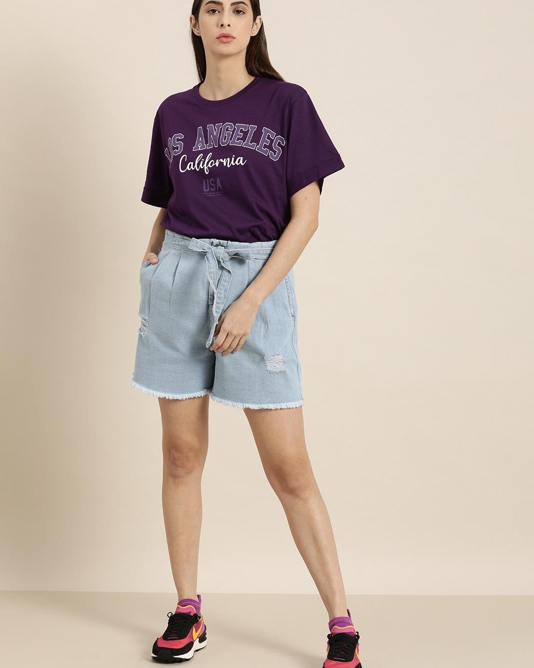 Buy Women's Purple Los Angeles Typography Oversized T-shirt Online at  Bewakoof