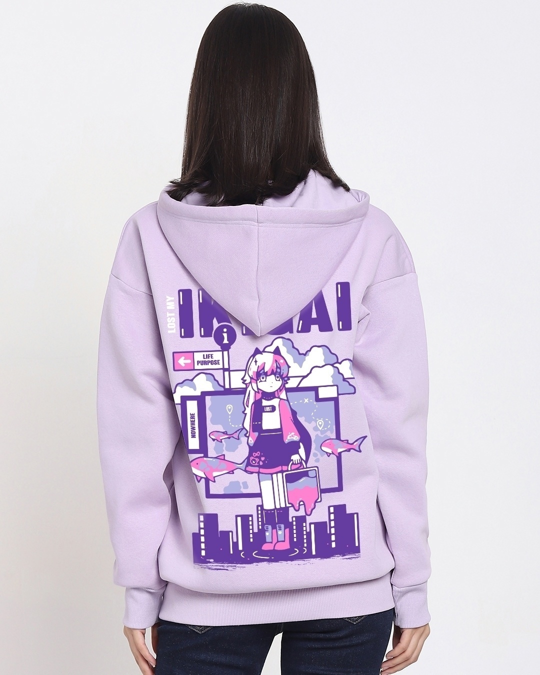Buy Women's Purple Lost Ikigai Graphic Printed Oversized Hoodies Online ...