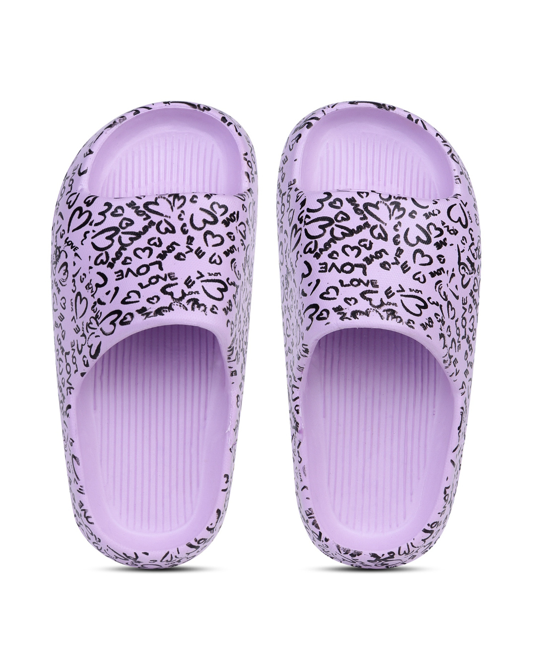 Shop Women's Purple All Over Love Printed Sliders-Back