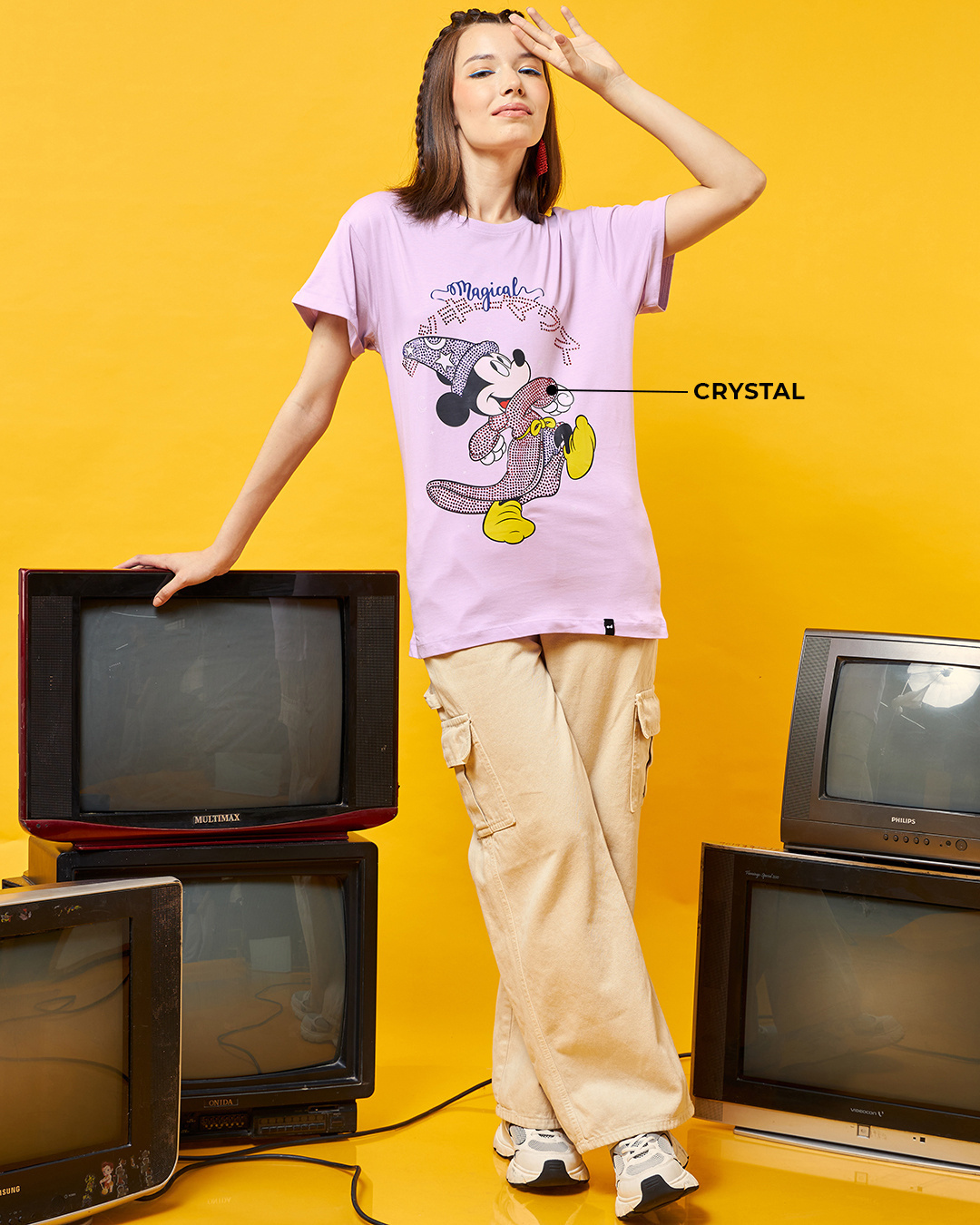 Shop Women's Purple Magical Mickey Graphic Printed Boyfriend T-shirt-Back