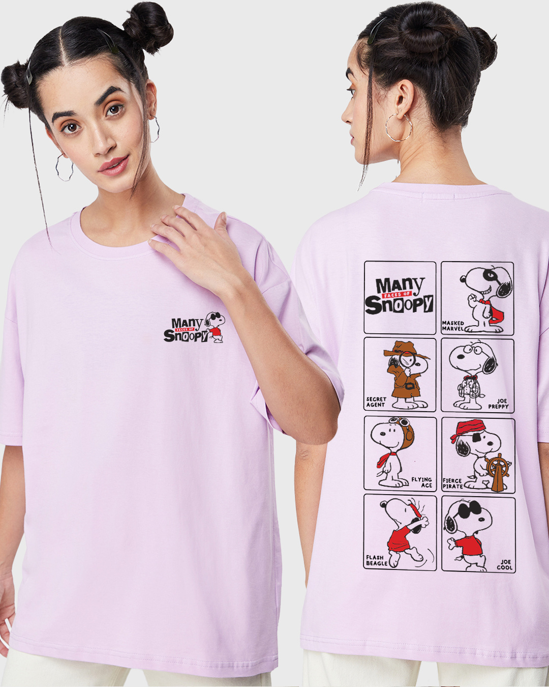 Buy Women's Purple Many Faces Snoopy Graphic Printed Oversized T-shirt ...