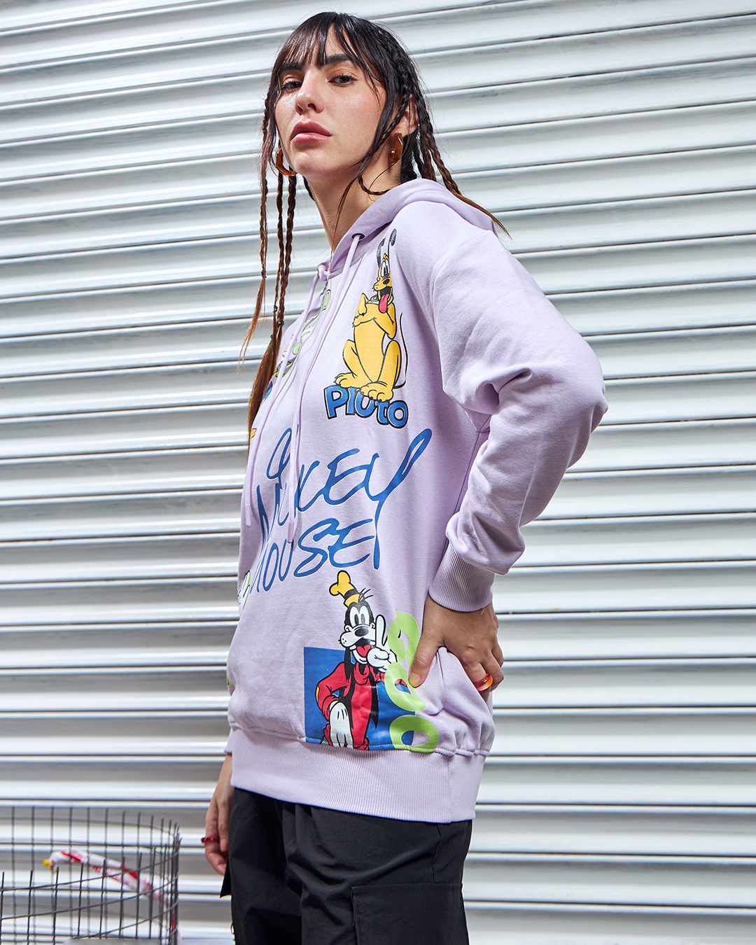 Shop Women's Purple Mickey Gang Graphic Printed Oversized Hoodies-Back