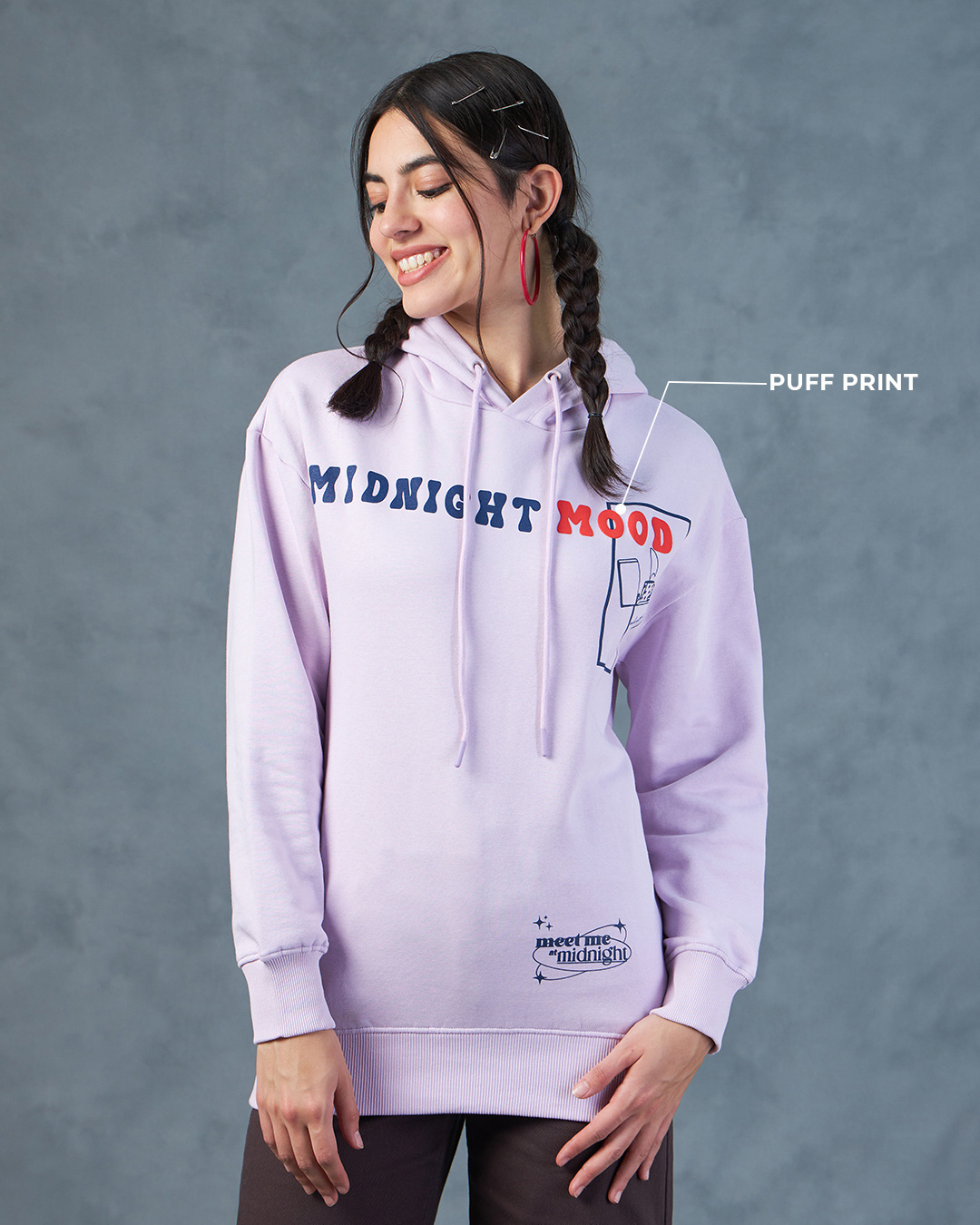 Shop Women's Purple Mid Night Graphic Printed Oversized Hoodies-Back