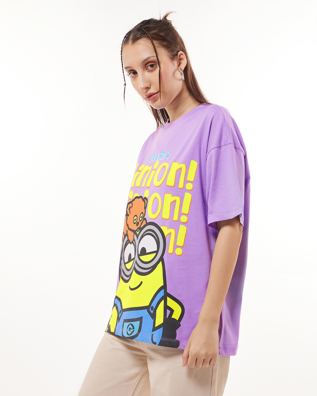 Shop Women's Purple Minion Graphic Printed Oversized T-shirt-Back