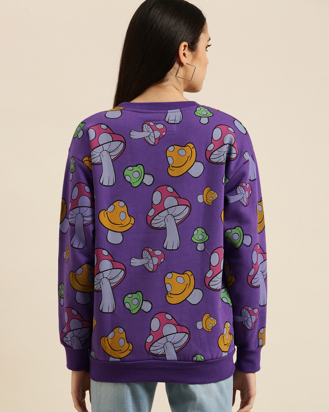 Shop Women's Purple Mushrooms Printed Oversized Sweatshirt-Back