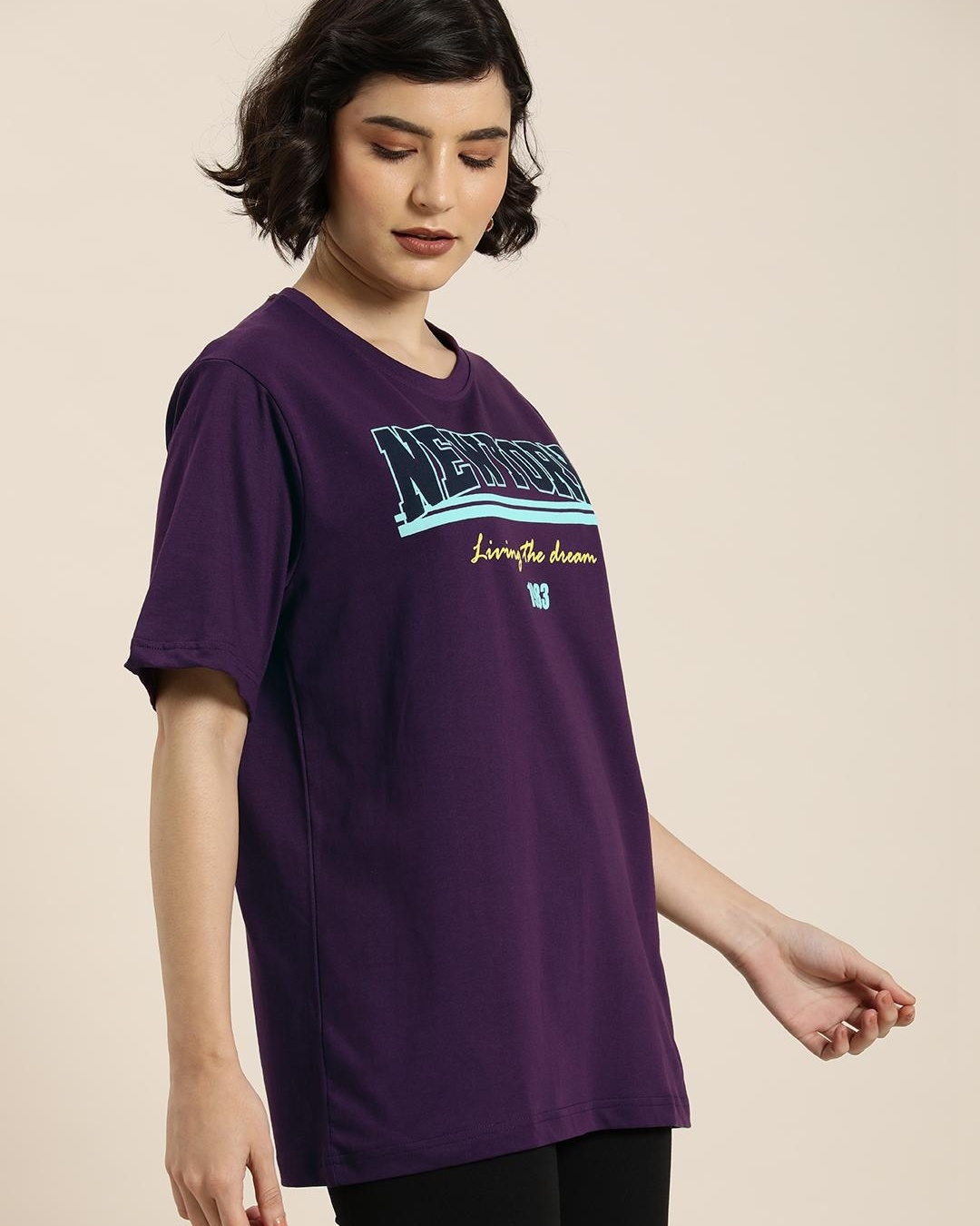 Shop Women's Purple Newyork Typography Oversized T-shirt-Back