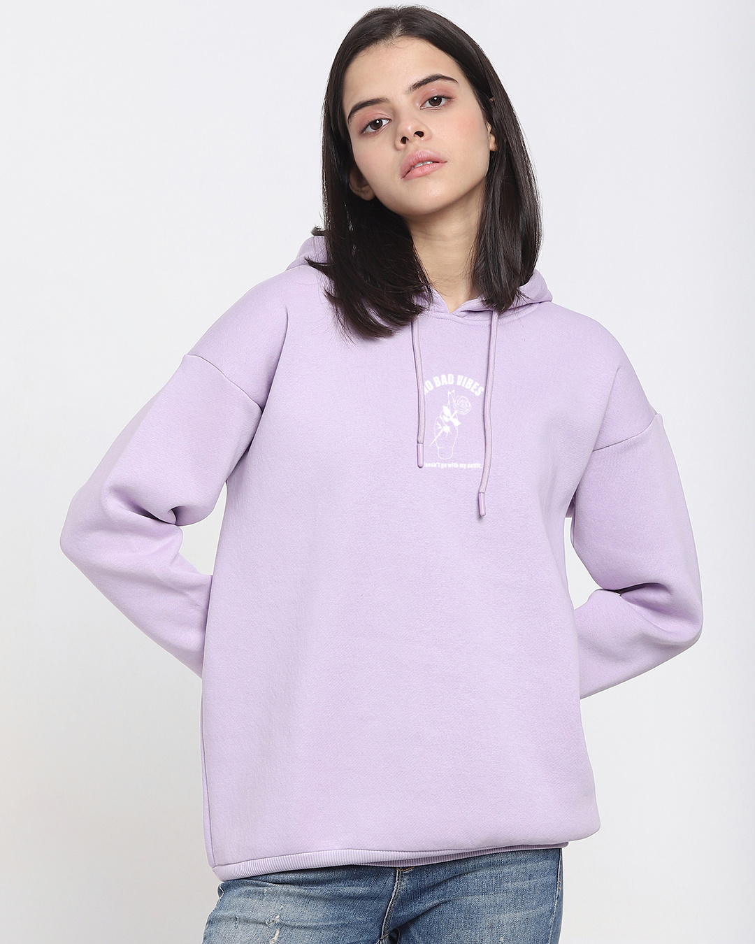 Shop Women's Purple No Bad Vibes Graphic Printed Oversized Sweatshirt-Back