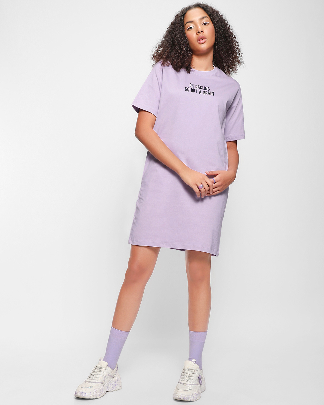 Shop Women's Purple Oh Darling Typography Oversized Dress-Back