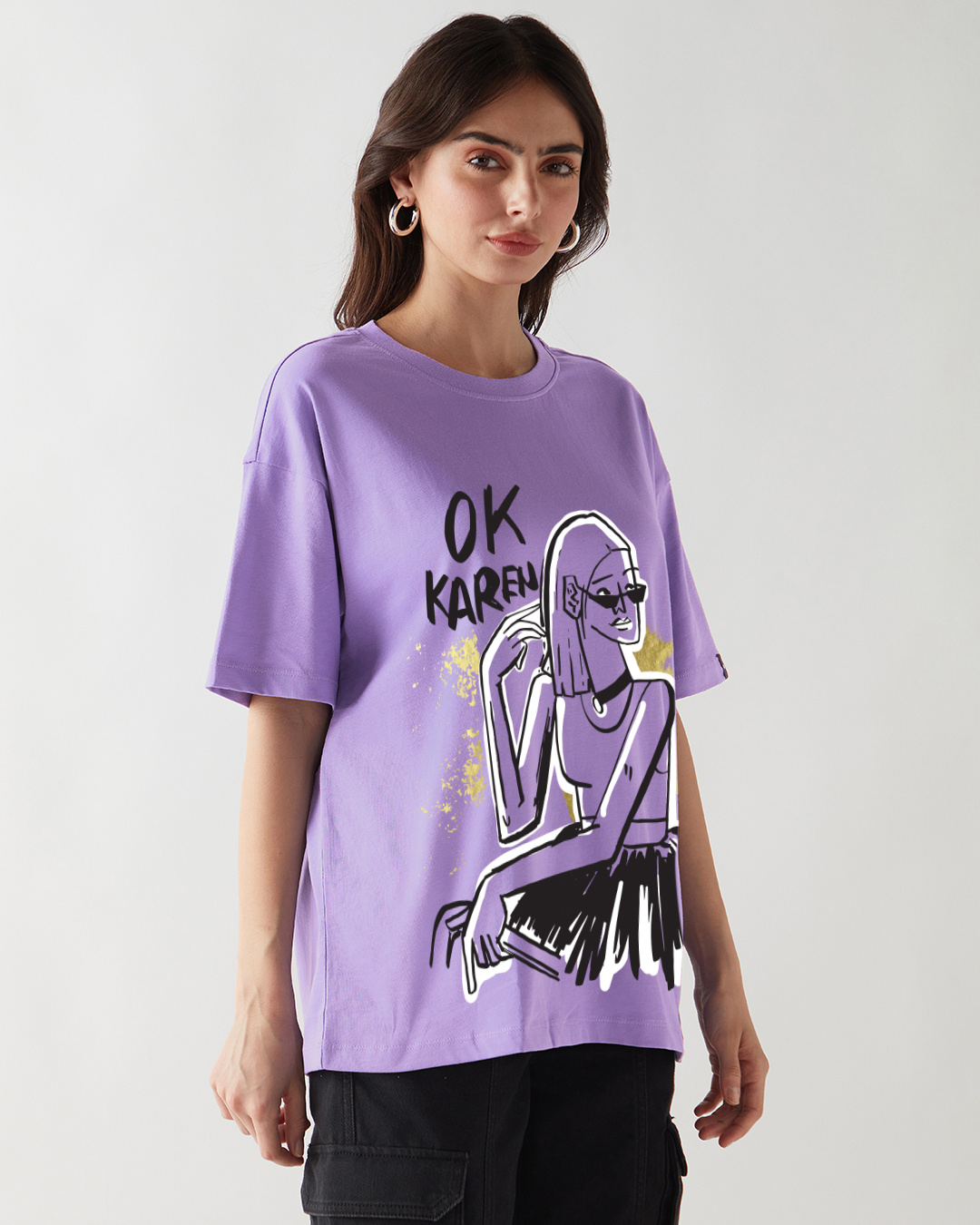 Shop Women's Purple Ok Karen Graphic Printed Oversized T-shirt-Back