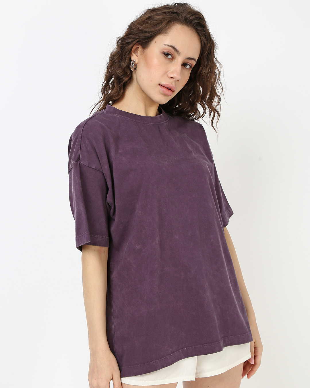 Shop Women's Purple Oversized Acid Wash T-shirt-Back