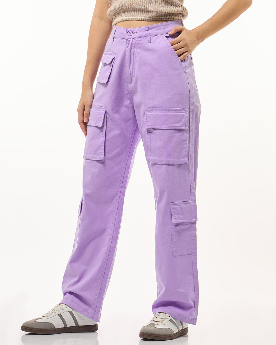 Shop Women's Purple Oversized Cargo Pants-Back