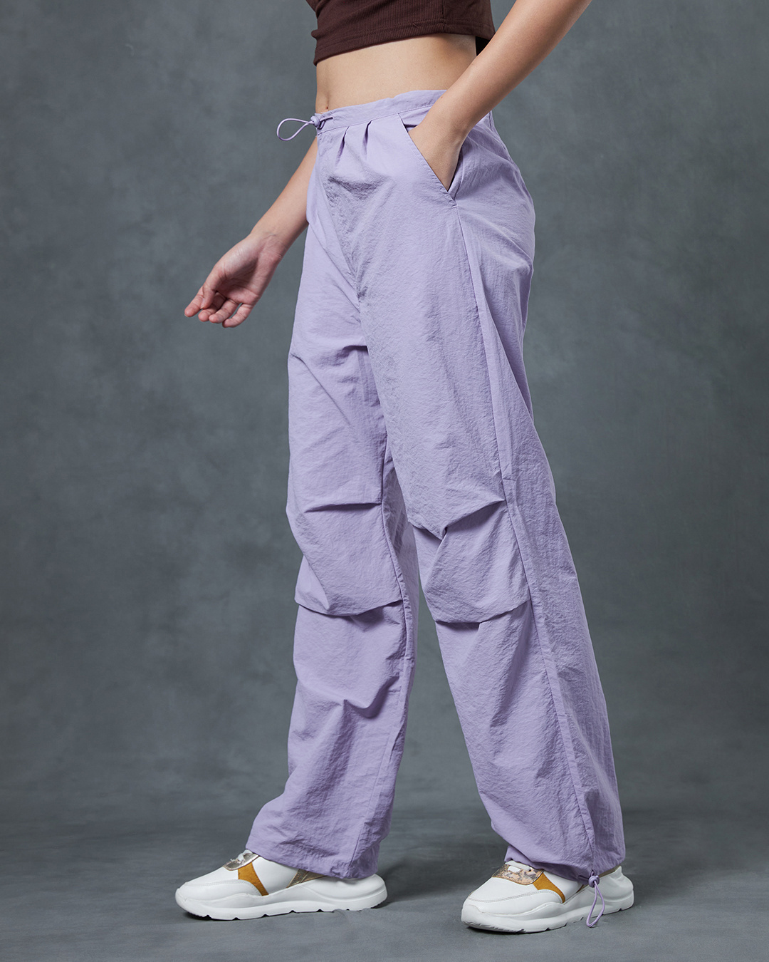 Shop Women's Purple Oversized Parachute Pants-Back