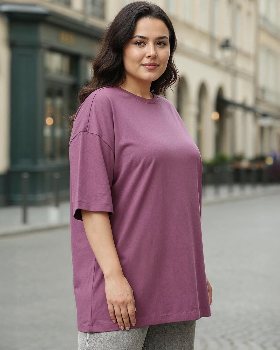 Shop Women's Purple Oversized Plus Size T-shirt-Back