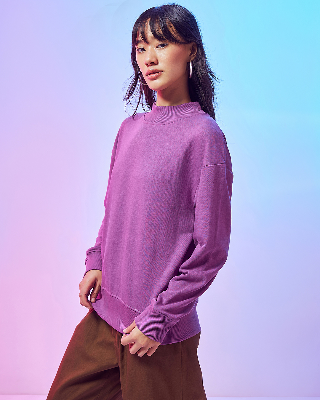 Shop Women's Purple Oversized Sweatshirt-Back