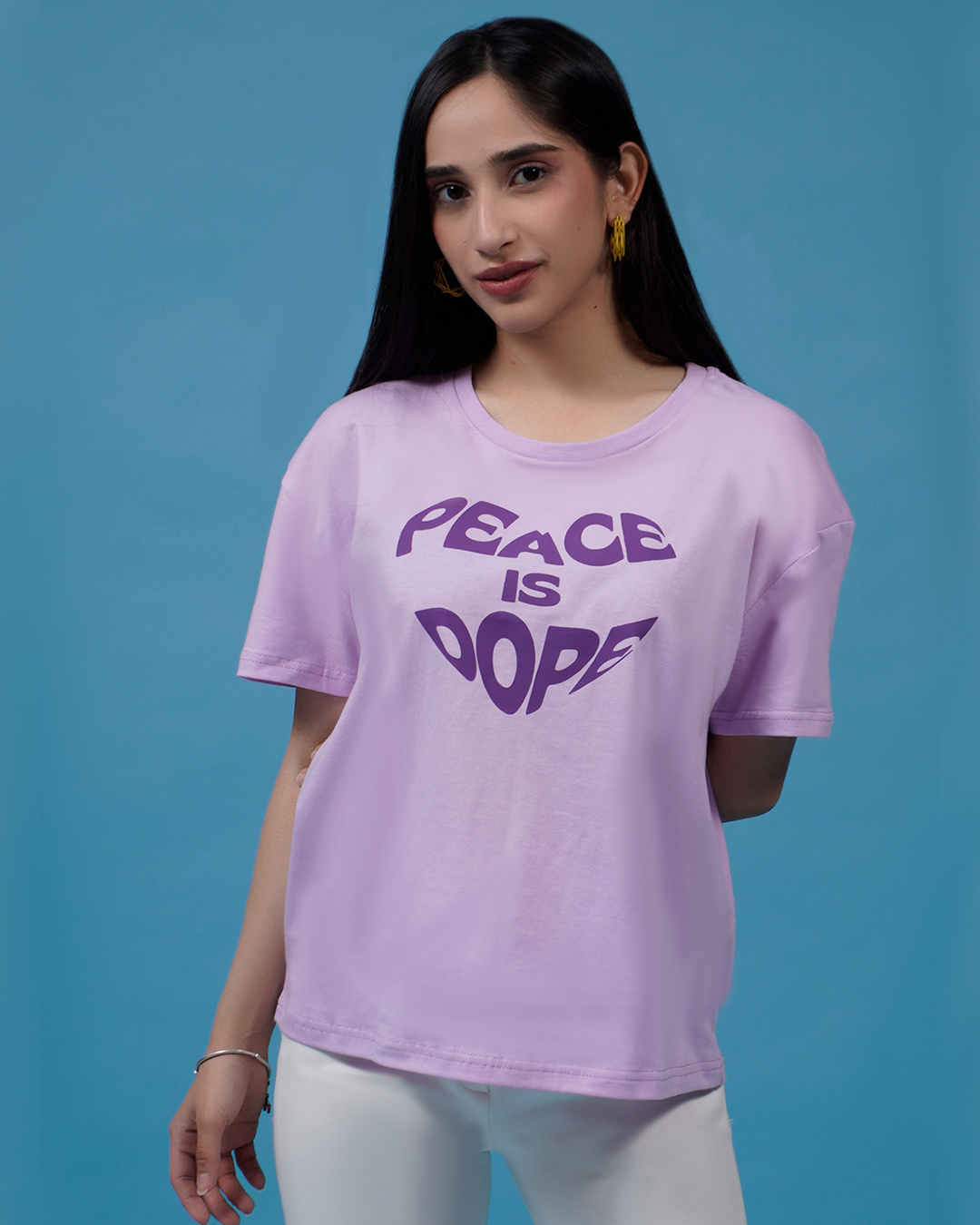 Shop Women's Purple Peace Is Dope Typography  T-shirt-Back