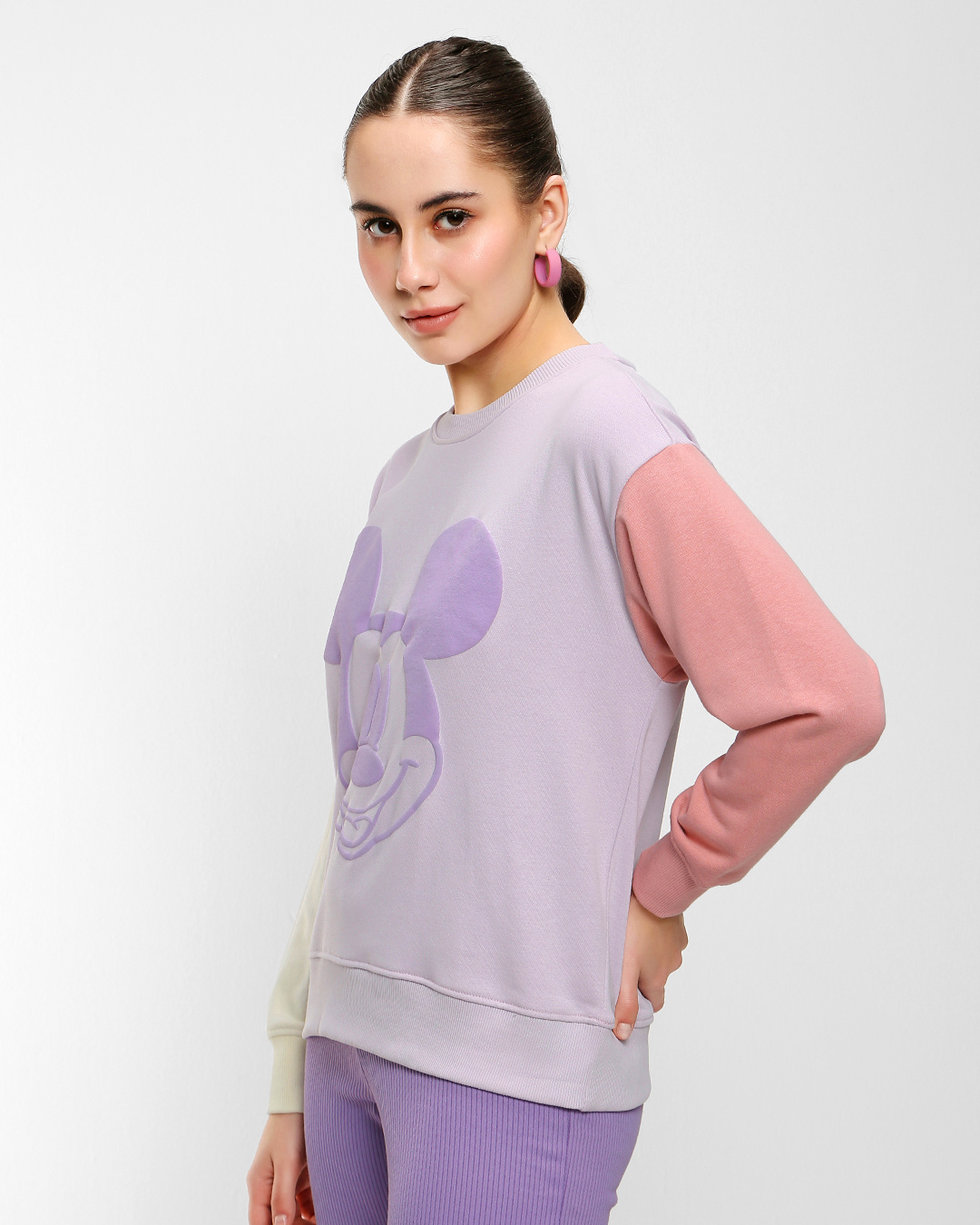 Shop Women's Purple & Pink Color Block Oversized Sweatshirt-Back