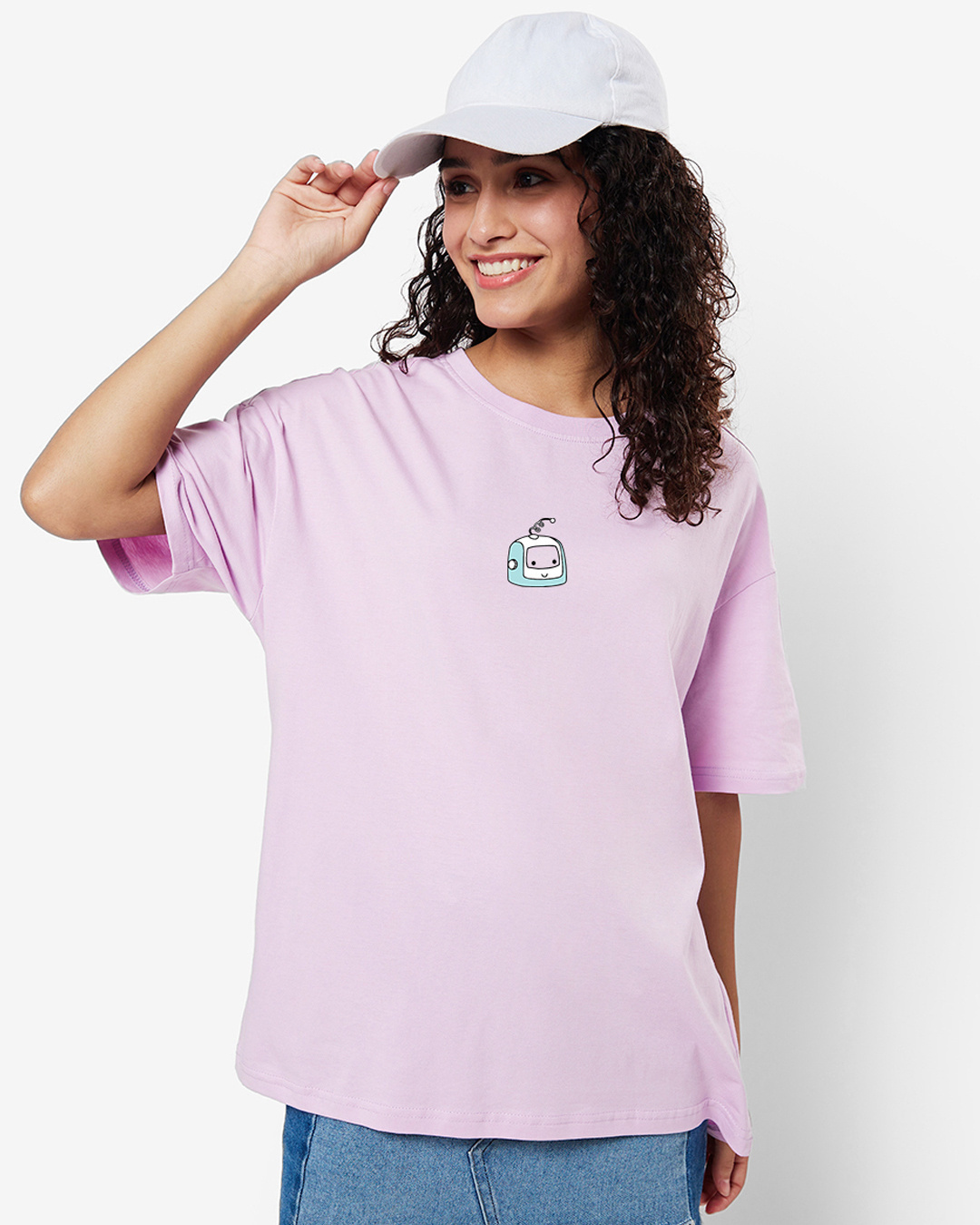 Shop Women's Purple Power Up Graphic Printed Oversized T-shirt-Back