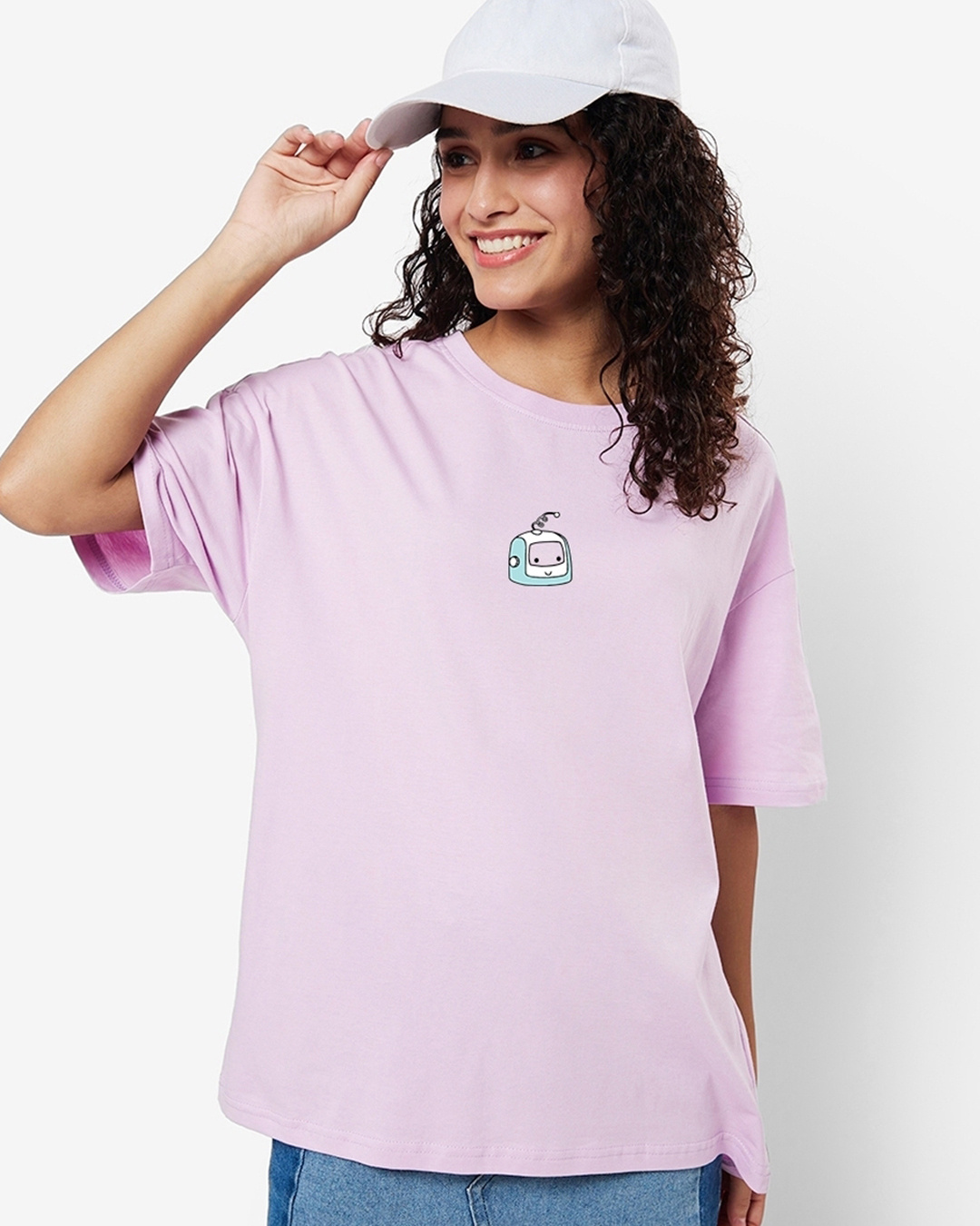 Shop Women's Purple Power Up Graphic Printed Oversized T-shirt-Back