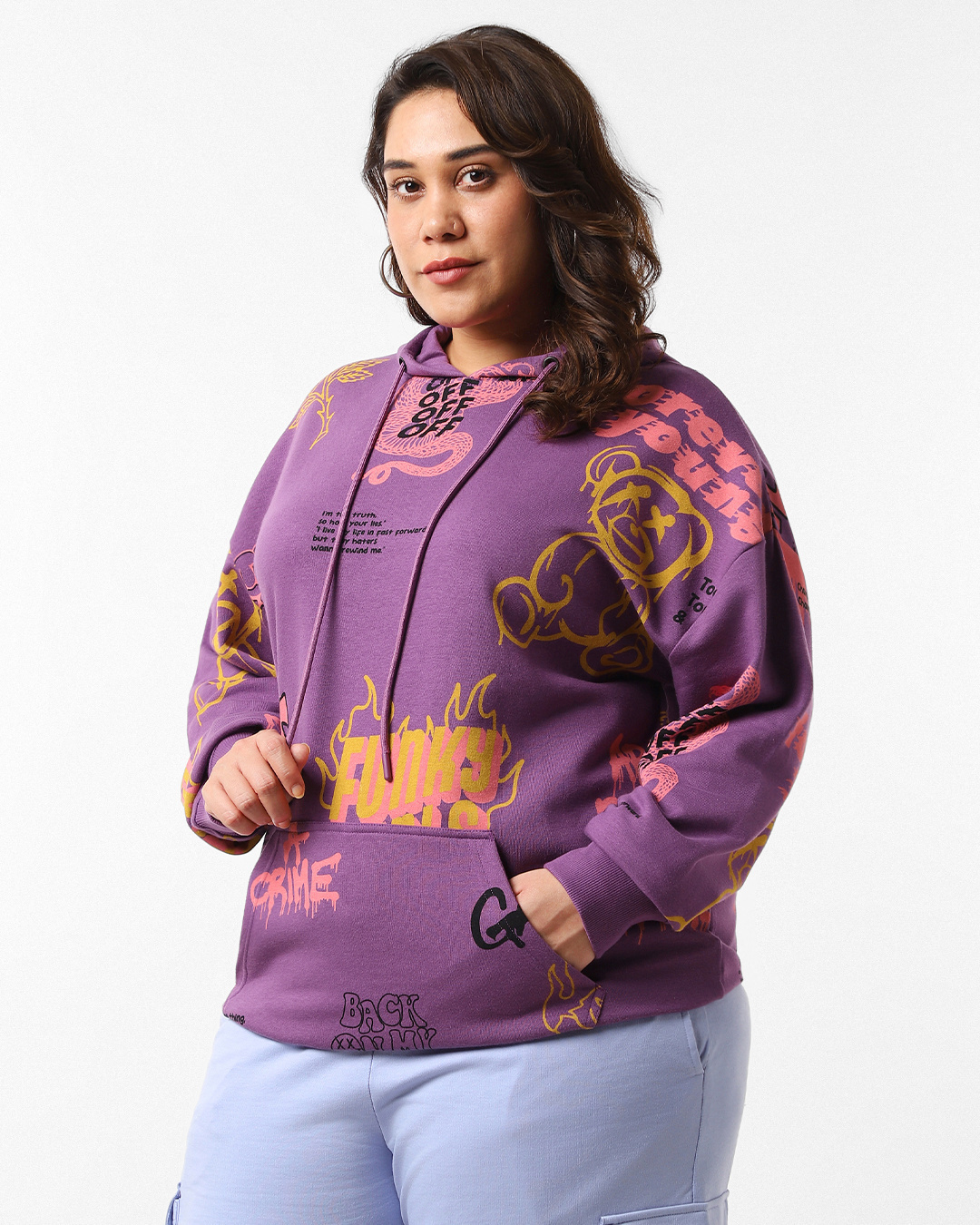 Shop Women's Purple Forever Young All Over Printed Oversized Plus Size Hoodies-Back