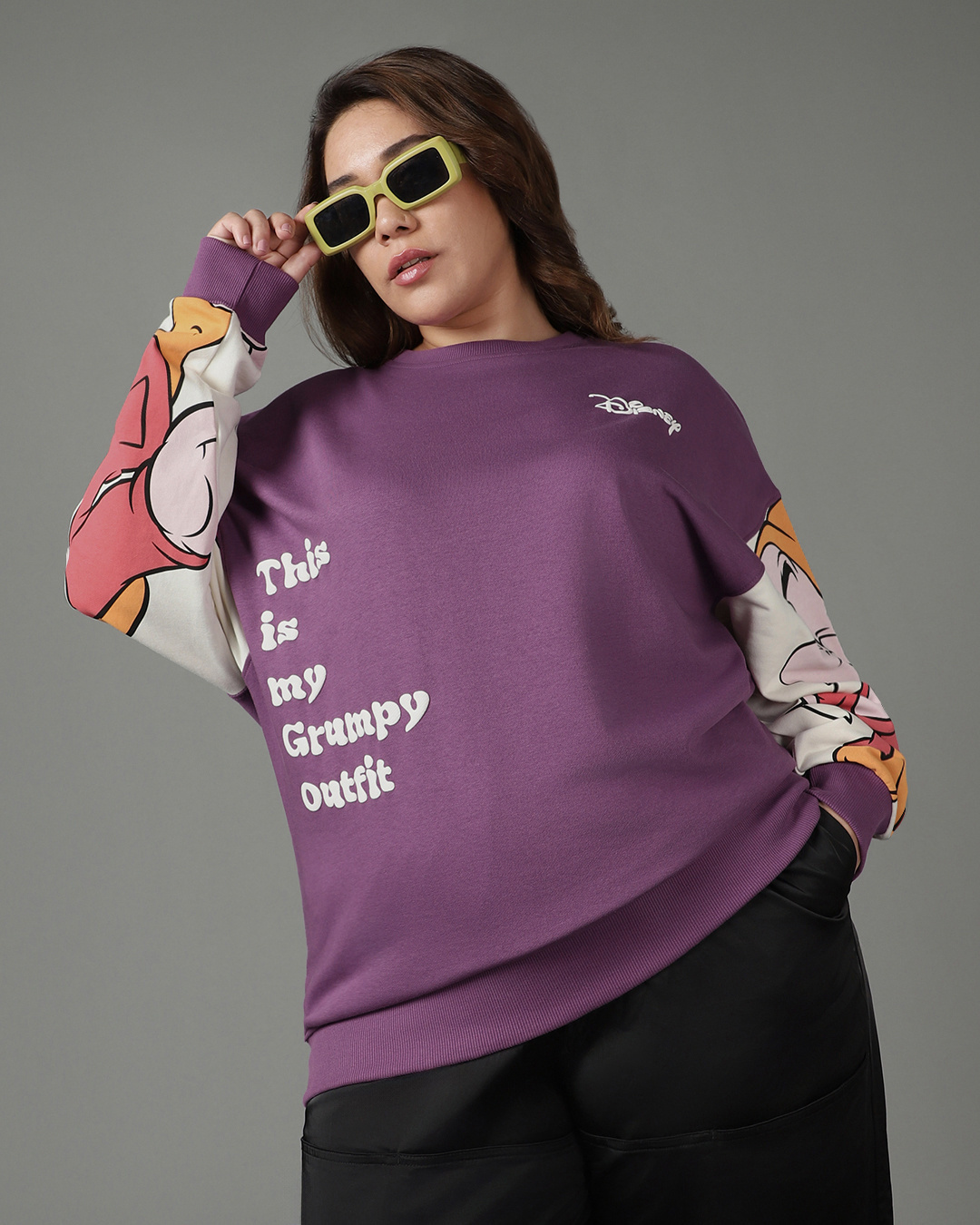 Buy Womens Purple Grumpy Outfit Graphic Printed Oversized Plus Size Sweatshirt Online At Bewakoof 