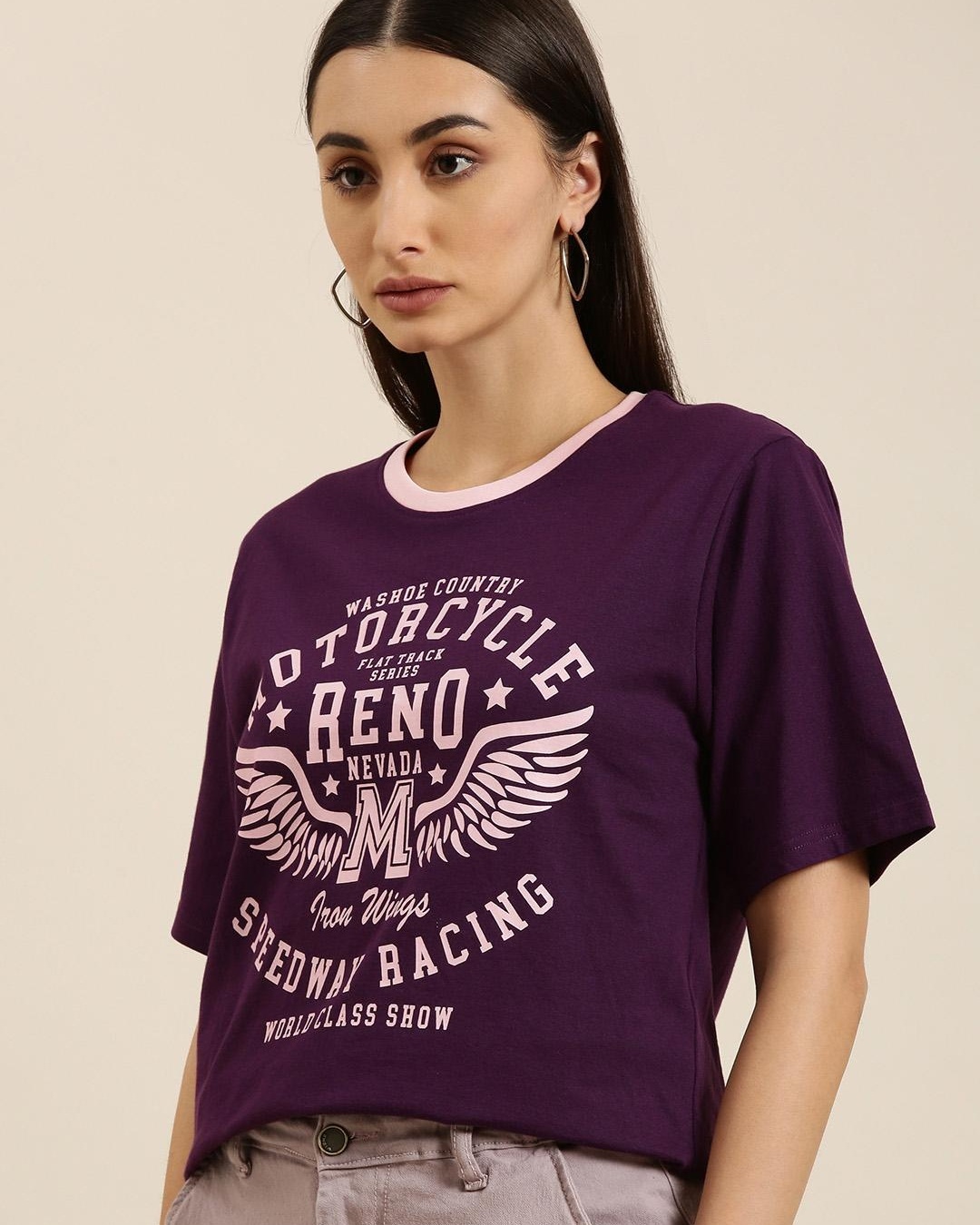 Shop Women's Purple Reno Typography Oversized T-shirt-Back