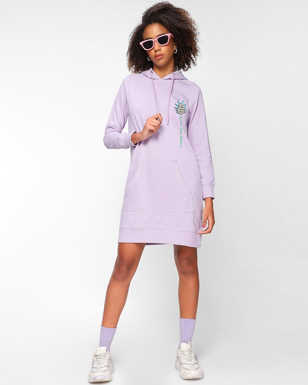 Shop Women's Purple Rick and Morty Graphic Printed Hoodie Dress-Back
