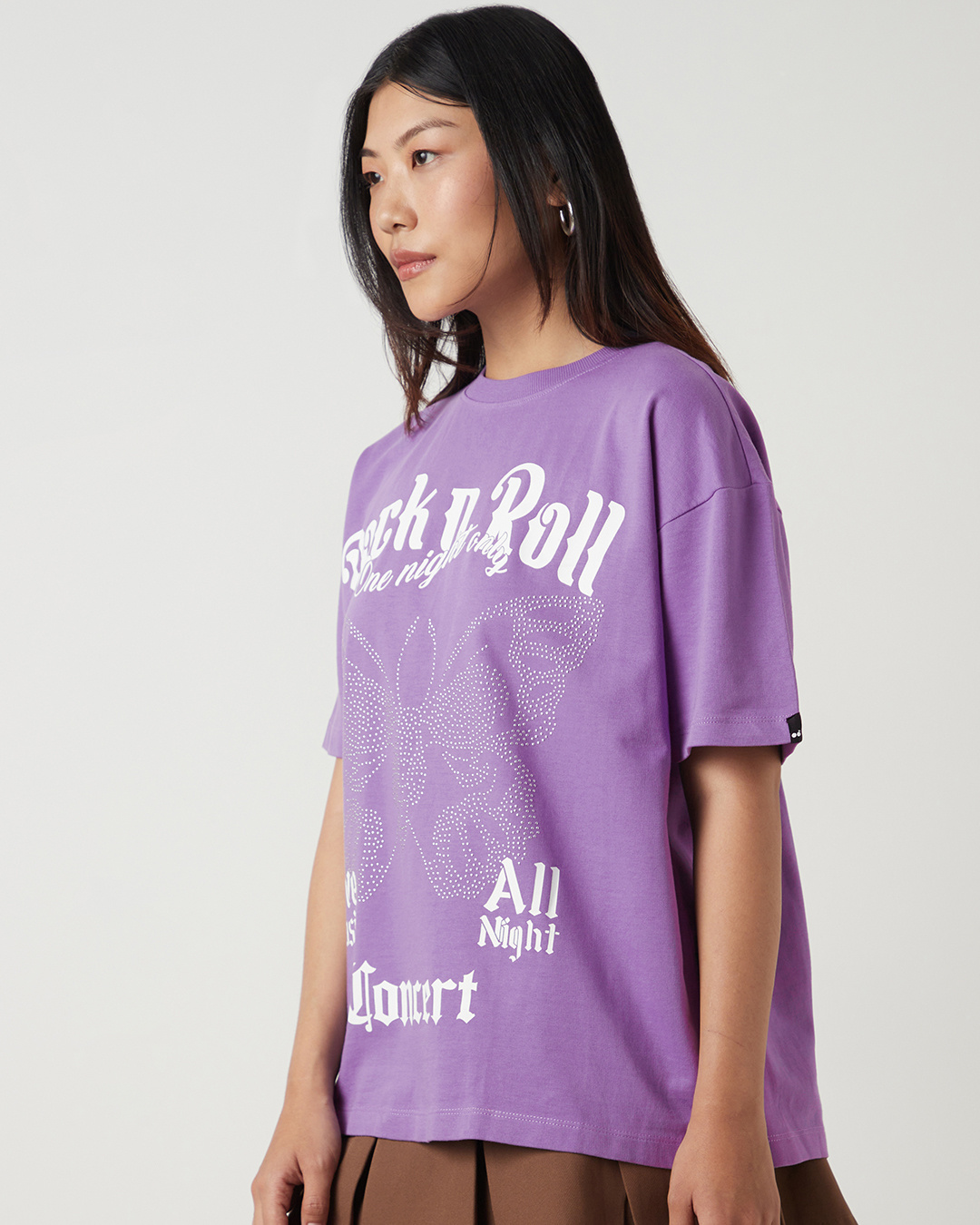 Shop Women's Purple Rock N Roll Graphic Printed Oversized T-shirt-Back