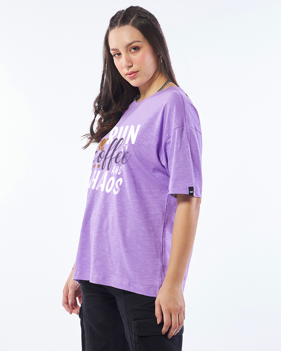 Shop Women's Purple Run On Coffee Typography Oversized T-shirt-Back