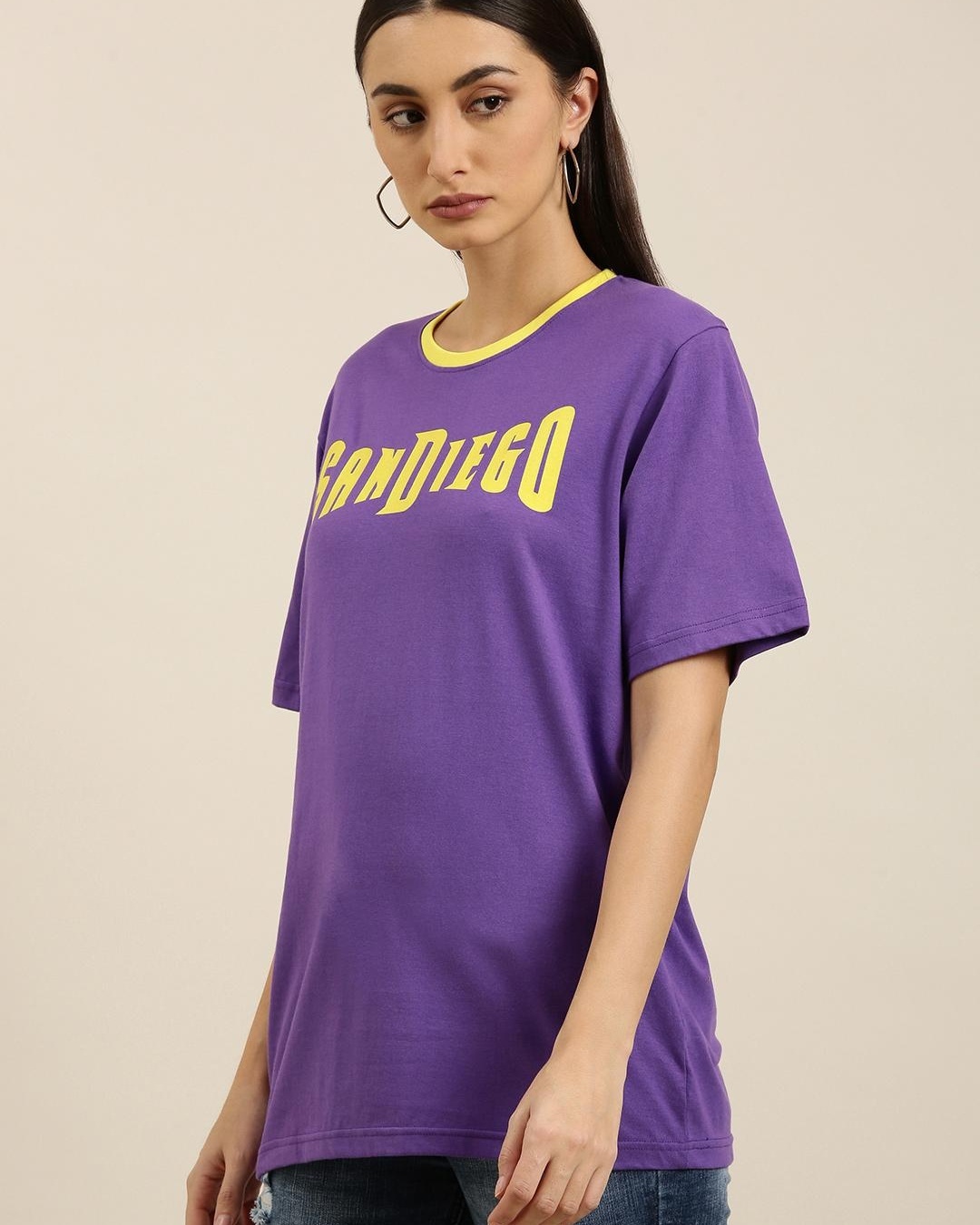 Shop Women's Purple SanDiego Typography Oversized T-shirt-Back