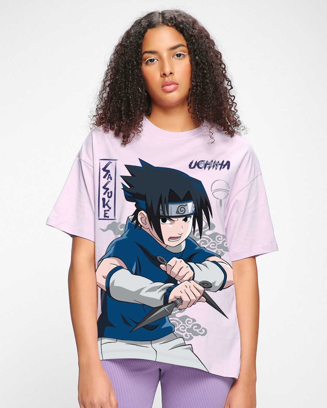 Shop Women's Purple Sasuke Ninja Graphic Printed Oversized T-shirt-Back