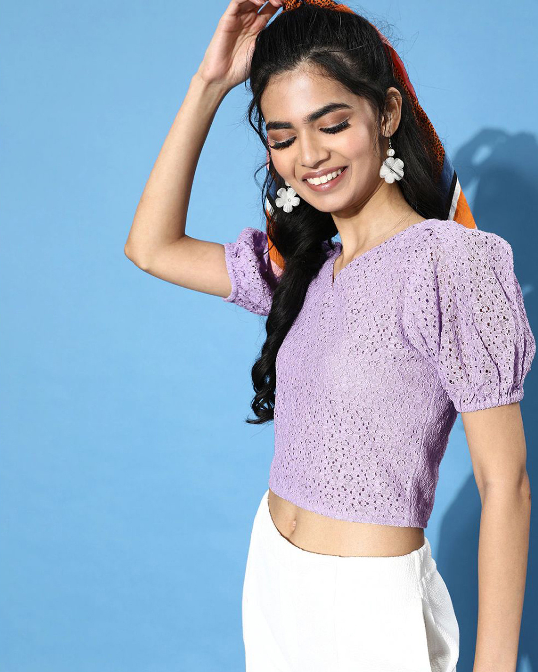 Shop Women's Purple Self Design Cotton Crop Top-Back