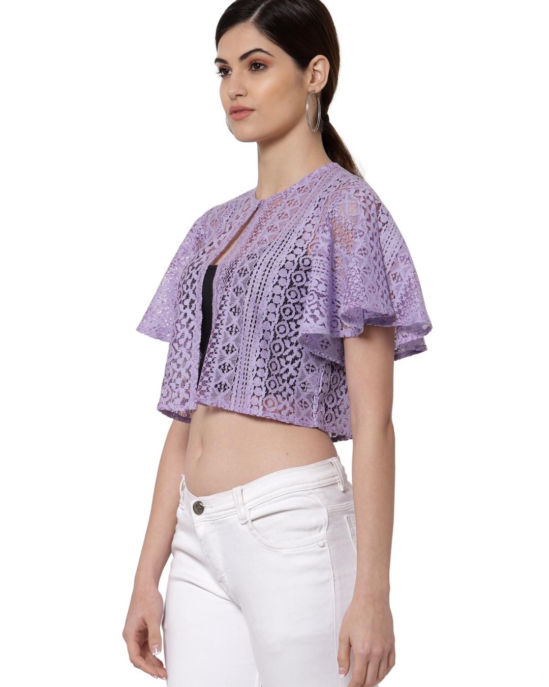 Shop Women's Purple Self Design Crop Shrug-Back