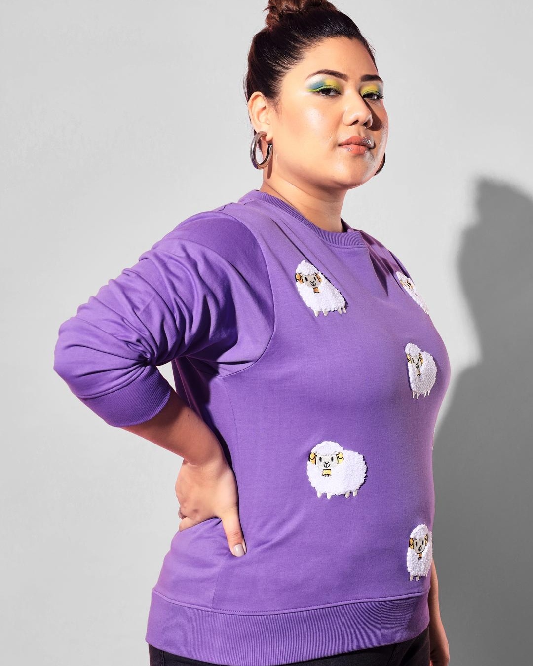 Shop Women's Purple Sheep Embroidered Plus Size Sweatshirt-Back