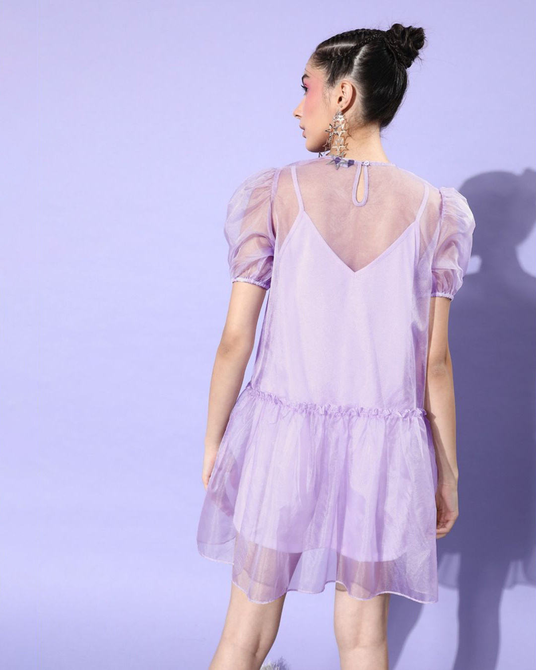 Shop Women's Purple Sheer Dress-Back